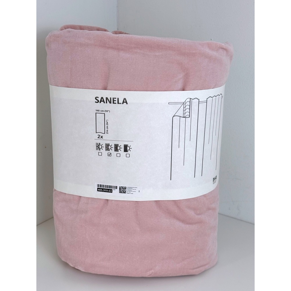 IKEA Sanela Velvet Curtains Pale Pink 2 Panels 55x84" New 405.919.63 100% Cotton